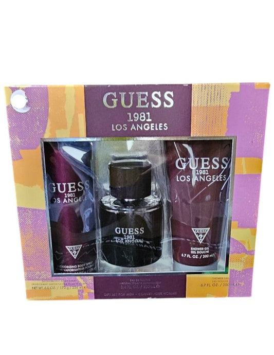 Guess 1981 Los Angeles Gift Set para Hombre – Eau de Toilette 100 ml + Body Spray 226 ml + Shower Gel 200 ml
