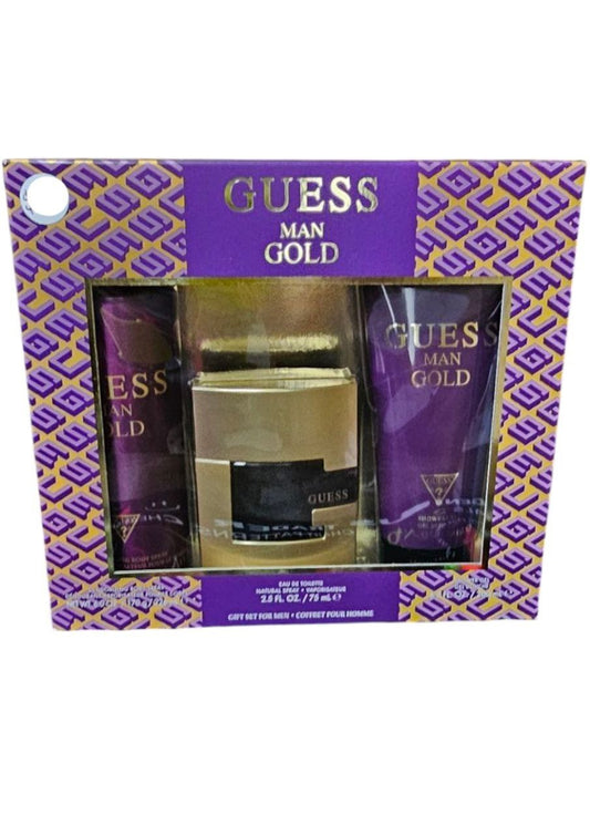 Guess Man Gold Gift Set para Hombre – Eau de Toilette 75 ml + Body Spray 226 ml + Shower Gel 200 ml