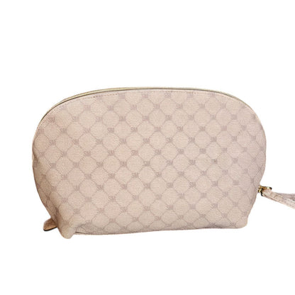 Cosmetiquera Steve Madden Beige con Diseño Floral y Detalles Dorados